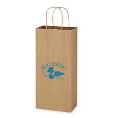 White Kraft Paper Wine Bag with Handles - 5 1/4" x 13"