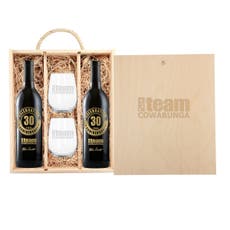 Wine Bottle and Glass Gift Set in Wooden Box