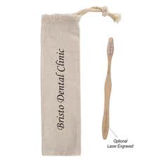 Bamboo Toothbrush in Cotton Drawcord Pouch