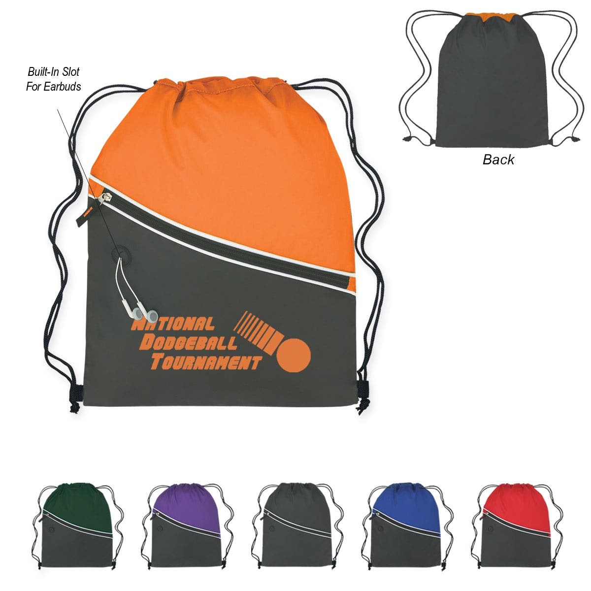 Two-Tone Polyester Zippered Drawstring Tote - 14" x 18"