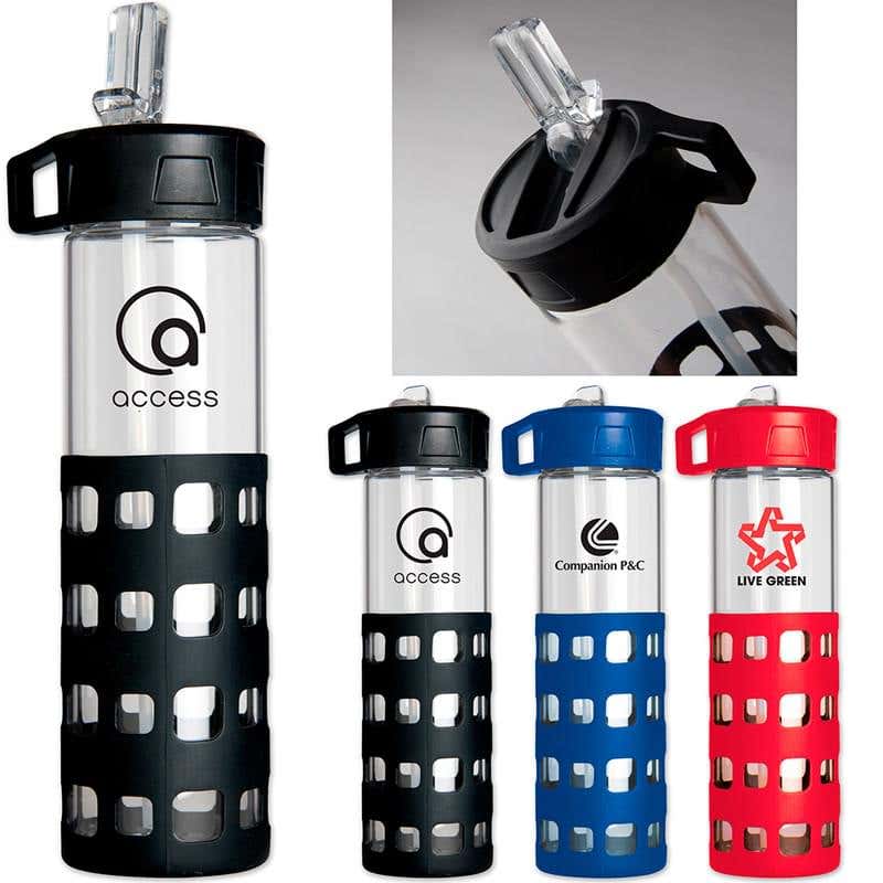 20 oz. Silicone Sleeve Glass Bottle with Pull-Up Spout and Loop