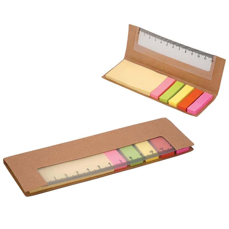 Sticky Notes in Cardboard Holder with Built-In Ruler