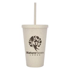 16 oz. Wheat Plastic Tumbler with Straw