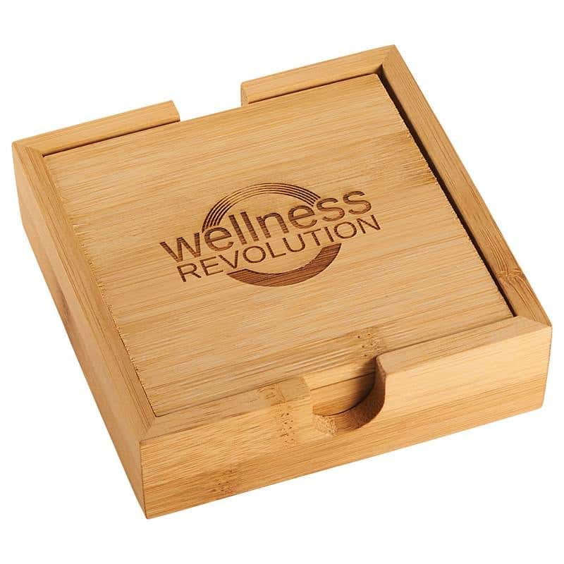 Bamboo Square Coaster Set with Caddy