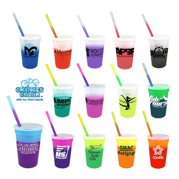 17 oz. Plastic Stadium Mood Cup with Straw