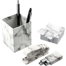 Faux Marble 4-Piece Desk Caddy Set