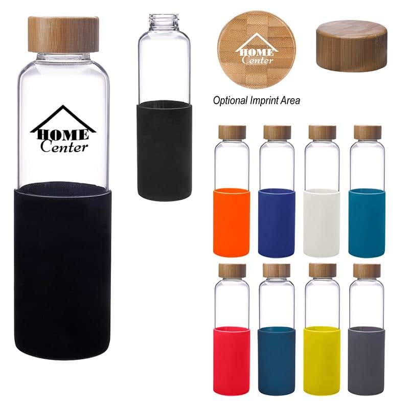 20 oz. Glass Bottle with Silicone Sleeve and Bamboo Lid