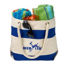 Striped Canvas Tote with Rope Handles - 13 1/2" x 17 1/2" x 8 1/4"