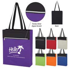 Front Zippered Polyester Tote - 12 3/4" x 15 3/4" x 4"