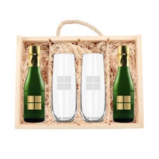 Mini Champagne and Glass Gift Set in Wooden Box