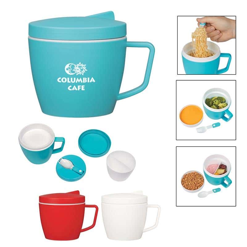 14 oz. Microwaveable Thermal Mug with Spoon and Fork Set