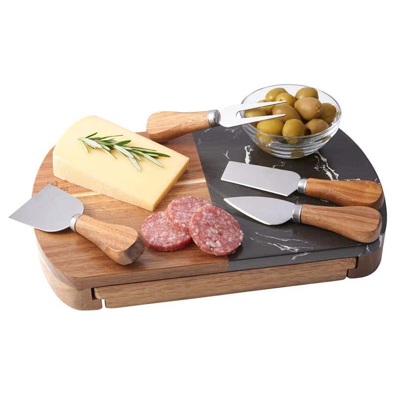 Acacia Wood Cutting Board with Drawer & Accessories