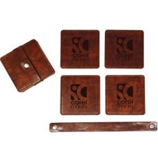 Square Faux Leather Coaster Set with Strap Closure - 4 pc