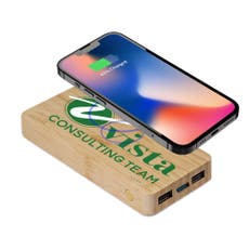 Full Color Bamboo Wireless Power Bank - 10000 mAh