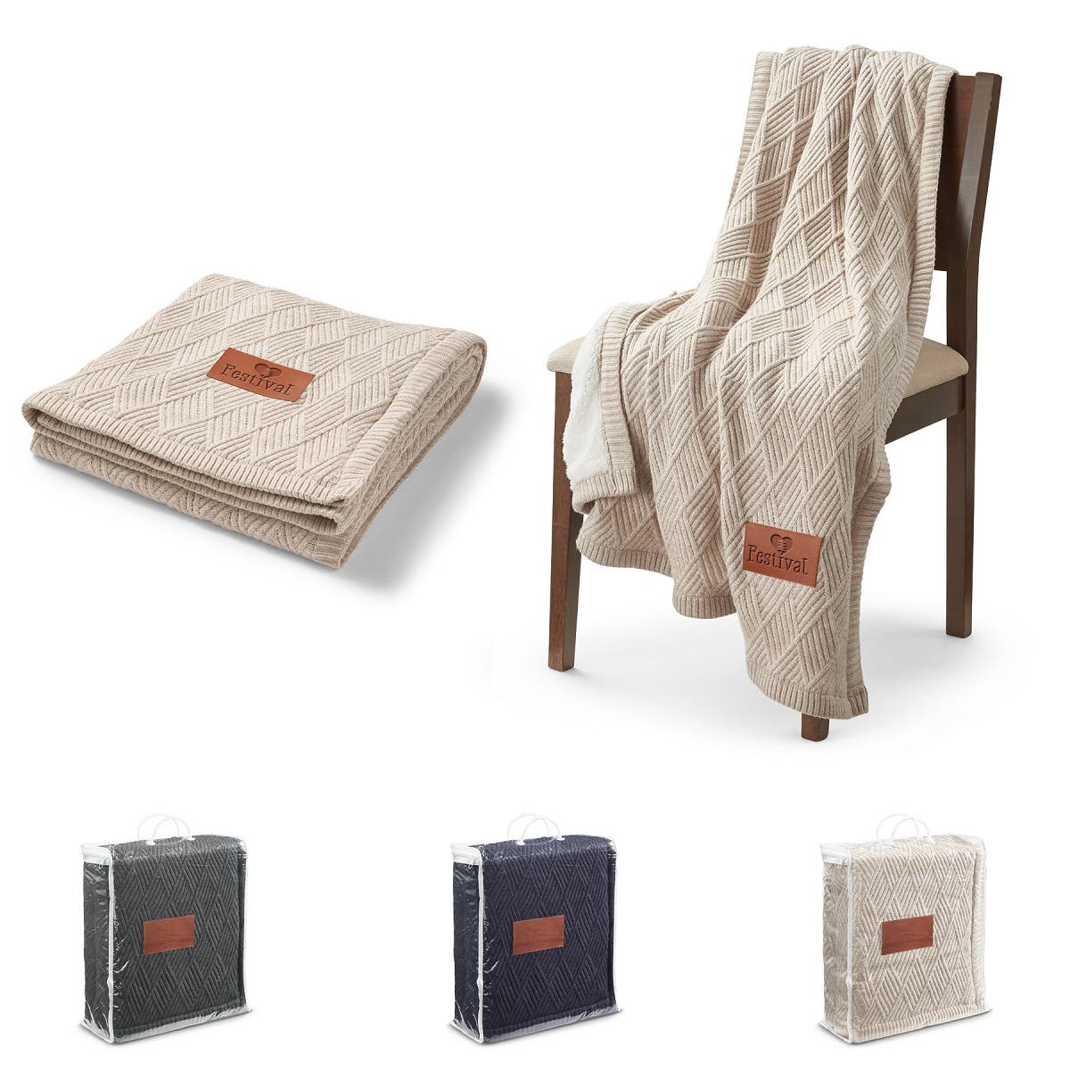 LEEMAN™ Trellis Pattern Knit Blanket - 50" x 60"