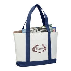 Two-Tone Boat Tote Bag with Front Pocket - 12" x 18.5" x 4"