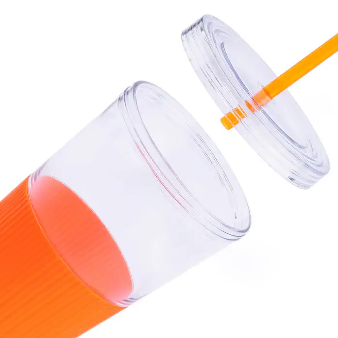 24 oz. Single Wall Plastic Clear Tumbler with Straw