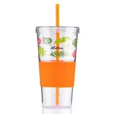 24 oz. Single Wall Plastic Clear Tumbler with Straw